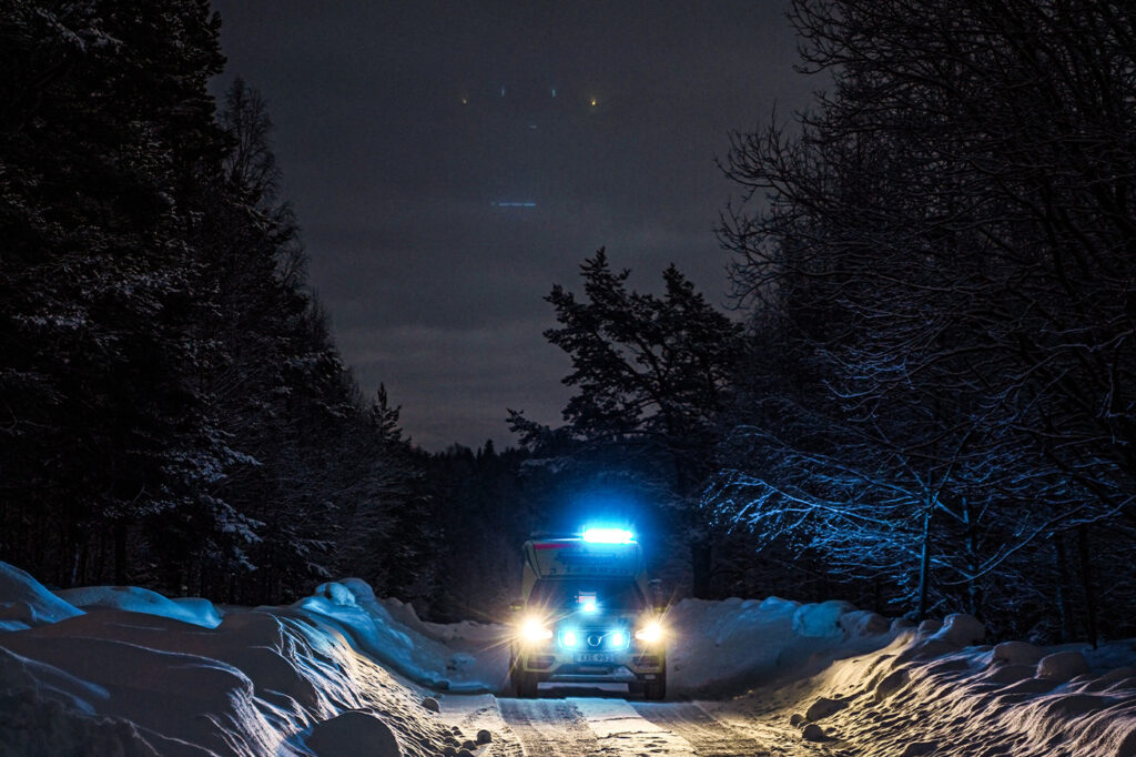 Ambulance on the way to an emergency with installed MobiMed-monitor in the