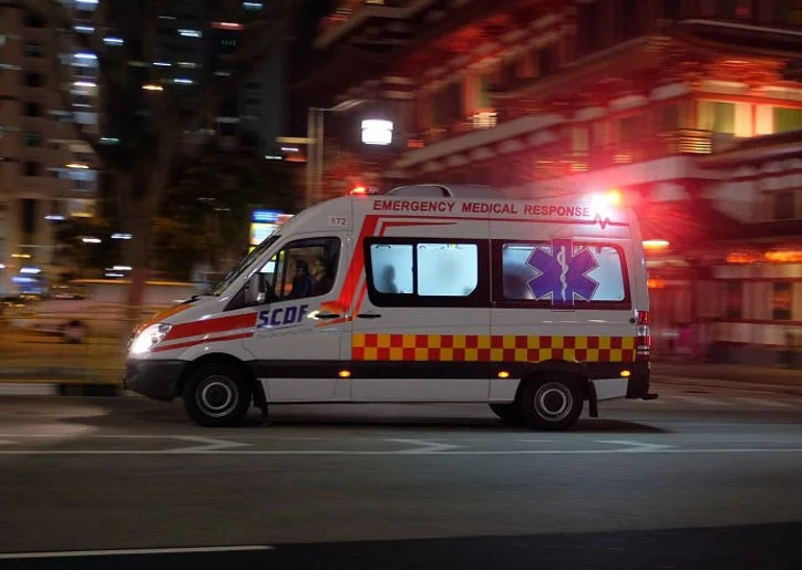 Image from distributor pro.med with ambulance from Singapore Civil Defence Force that is using MobiMed in their daily work