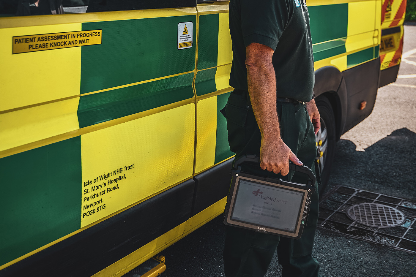 MobiMed electronic patient record in the hands of a paramedic in Isle of Wight ready for a emergency call