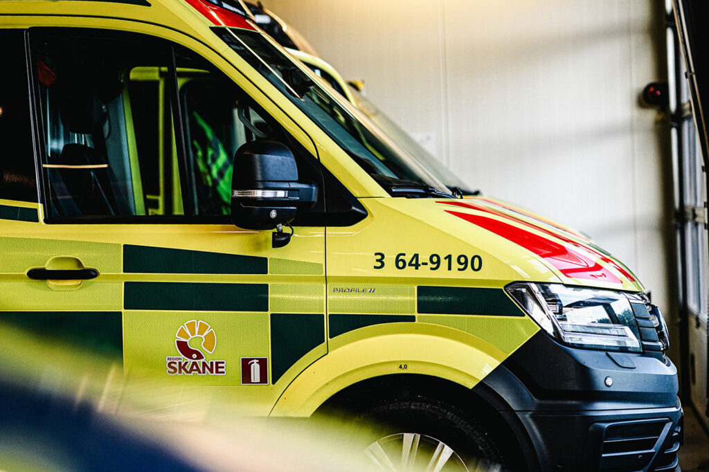 Ambulance parked in the garage at ambulance service