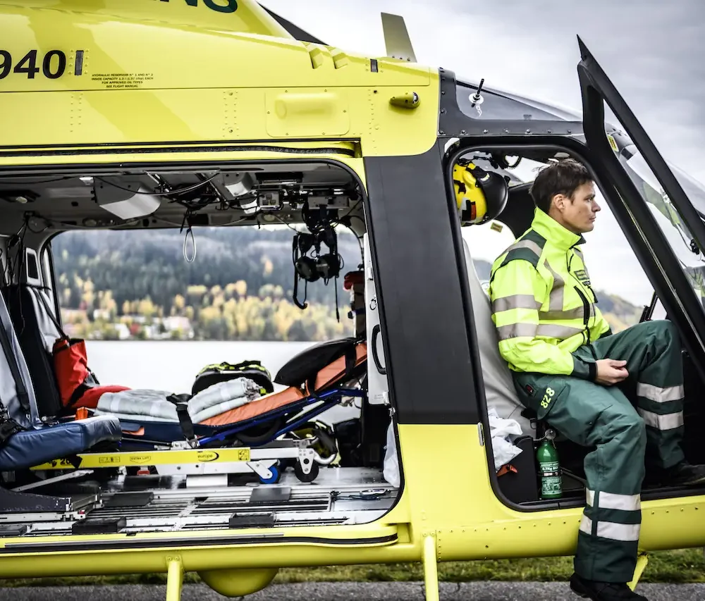Ambulance worker in emergency helicopter